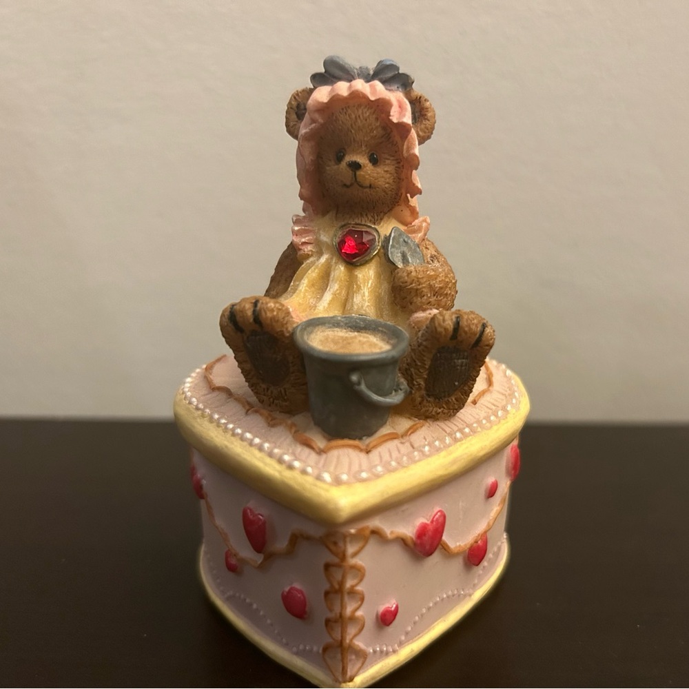 Heart-Shaped Teddy Bear Trinket Box with Ruby Necklace